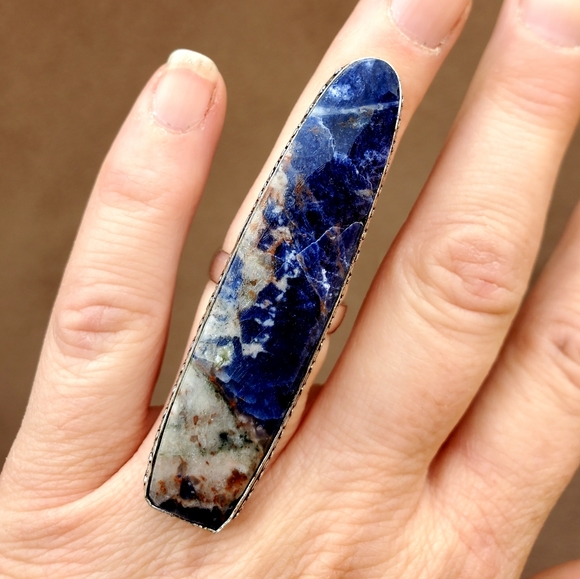 New Huge Sodalite 925  Silver Statement Ring. - Picture 9 of 16